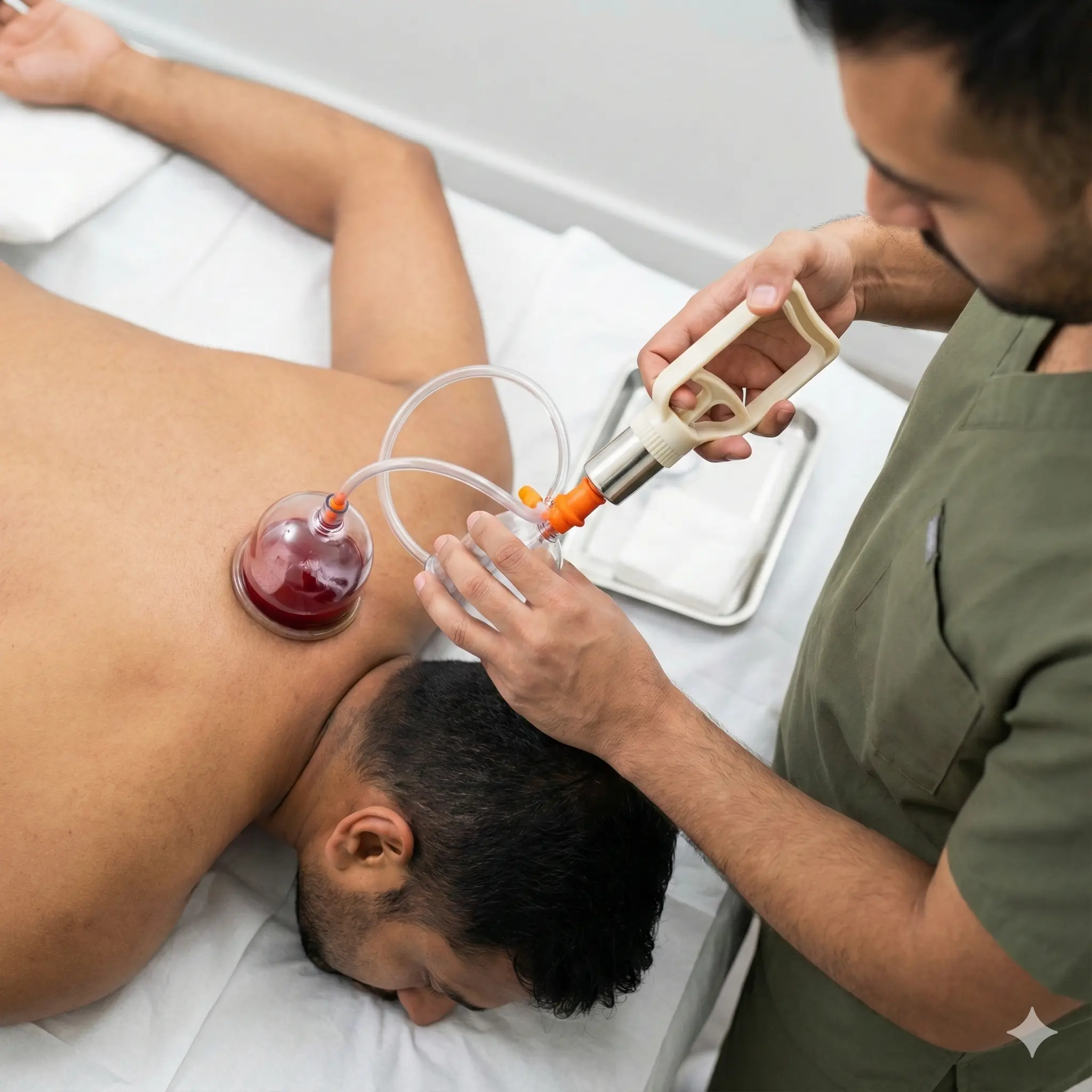 Professional hijama cupping therapy treatment with sterile cups